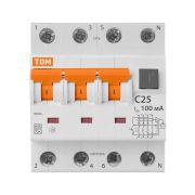 АВДТ 63 4P(3Р+N) C25 100мА 6кА тип А - Автоматический Выключатель Дифференциального тока TDM