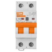 Дифференциальный автоматический выключатель АД2P 2Р С10 30мА 6кА тип АС TDM