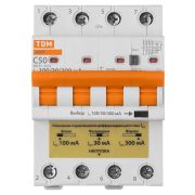 Дифференциальный автоматический выключатель АД4P 4Р С50 30-100-300мА 6кА тип АС TDM