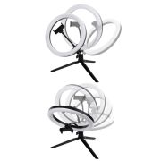 Лампа кольцевая светодиодная 26 см, 12 Вт, 2700-6400 К, штатив наст., диммер, USB, TDM