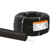 Труба гофрированная ПНД d 25 с зондом (75 м) легкая 350H черная TDM