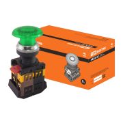 Кнопка AELA-22 «Грибок» зеленый d22мм неон/230В 1з+1р TDM