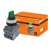 Переключатель на 3 положения с фиксацией M3SS1-21G короткая ручка(LED) d22мм/220B 1з+1р зеленый TDM