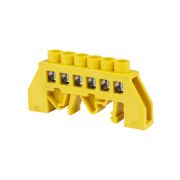 Шина «PE» «земля» в желтом изоляторе на DIN-рейку 8x12мм 6 групп TDM