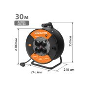 Удлинитель силовой УХз16-004 TDM (метал. катушка, А3, 4 места IP44/30м КГТП-ХЛ 3х2,5) УС1-43128