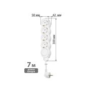 Удлинитель бытовой «Люкс» УЛ04В выкл, 4 гнезда, 7м, с/з, с з/ш, ПВС 3х1мм2 16А/250В бело-серый TDM