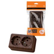 Розетка двойная 2П+З открытой установки IP20 16А, бук «Ладога» TDM