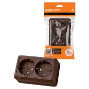 Розетка двойная 2П+З открытой установки с з/ш IP20 16А, бук «Ладога» TDM