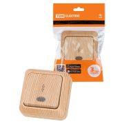 Переключатель на 2 направления 1-кл. открытой установки с подсветкой IP20 10А, сосна «Ладога» TDM