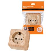 Розетка 2П+З открытой установки IP20 16А, сосна «Ладога» TDM