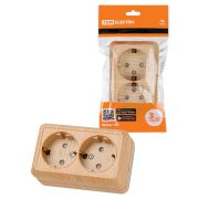 Розетка двойная 2П+З открытой установки с з/ш IP20 16А, сосна «Ладога» TDM