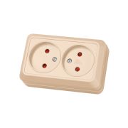 Розетка двойная 2П открытой установки с з/ш IP20 10А, слоновая кость «Ладога» TDM