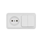 Блок комбинированный выкл. 2-кл. 10А + розетка 2П 10А 250В БКВР IP20 белый «Ладога» TDM