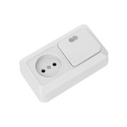 Блок комбинированный выключатель 1-кл. с подсветкой 10А + розетка 2П 10А 250В БКВР IP20 белый «Ладога» TDM