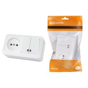 Блок комбинированный выключатель 2-кл. 10А с подсветкой + розетка 2П 10А 250В БКВР IP20 белый «Ладога» TDM