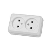Розетка двойная 2П открытой установки IP20 10А 250В (керамика) белая «Ладога» TDM