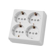 Розетка четырехместная 2П+3 открытой установки IP20 16A с защитными шторками белая «Ладога» TDM