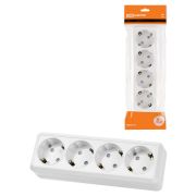 Розетка 4-х местная горизонтальная 2П+3 открытой установки IP20 16A с з/ш белая «Ладога» TDM