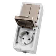 Блок (вертикальный) выключатель 2-кл. + розетка 2П+З с з/ш БКВР IP54 серый «Вуокса» TDM