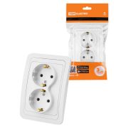 Розетка двойная 2П+З 16А белая «Валдай» TDM