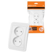 Розетка двойная 2П 10А c защитными шторками белая «Валдай» TDM