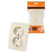Розетка двойная 2П+З 16А c защитными шторками сл. кость «Валдай» TDM