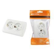 Розетка двойная 2П+З 16А 250В с защ. шт. белая «Онега» TDM