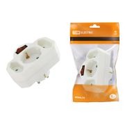 Блок на 3 гнезда с выключателем с индикацией: 1x2П+3 16А+2х2П 2,5А под плоскую вилку 250B белый TDM