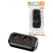 Колодка розеточная 2 гнезда 2П б/з 10А 250В черная серии «Народная»