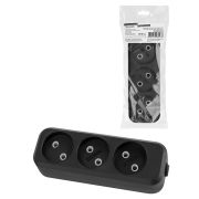 Колодка розеточная 3 гнезда 2П б/з 10А 250В черная серии «Народная» К3-2000