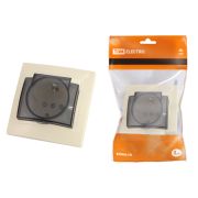 Розетка 2П+З с защ. шт. и крышкой 16А 250В IP44 сл. кость «Таймыр» TDM