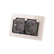 Розетка двойная 2П+З с защ. шт. и прозрачной крышкой 16А 250В IP44 сл. кость «Таймыр» TDM