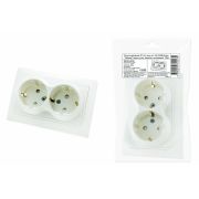 Розетка двойная 2П+З с защ. шт. 16А 250В белая «Таймыр» (пром. упак., бакелит. основание) TDM