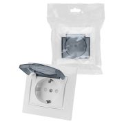 Розетка 2П+З с защ. шт. и крышкой 16А 250В IP44 белая «Таймыр» (пром. упак., бакелит. основание) TDM