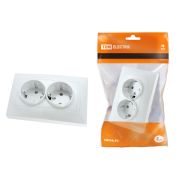 Розетка двойная 2П+З 16А 250В с защ. шт. белая «Лама» TDM