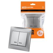 Выключатель 2 кл. с подсветкой 10А серебр. металлик «Лама» TDM