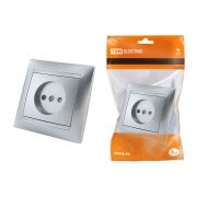 Розетка 2П 10А 250В с защ. шт. серебр. металлик «Лама» TDM