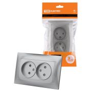 Розетка двойная 2П 10А 250В с защ. шт. серебр. металлик «Лама» TDM