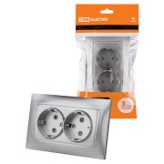 Розетка двойная 2П+З 16А 250В с защ. шт. серебр. металлик «Лама» TDM
