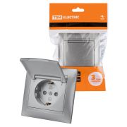 Розетка 2П+З 16А 250В IP44 с защ. шт. с крышкой серебр. металлик «Лама» TDM