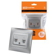 Розетка двойная телефонная RJ11  серебр. металлик «Лама» TDM