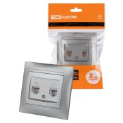Розетка телефонная RJ11 + компьютерная RJ45 серебр. металлик «Лама» TDM