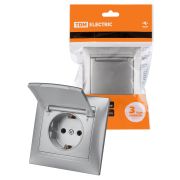 Розетка 2П+З 16А 250В IP44 с крышкой серебр. металлик «Лама» TDM