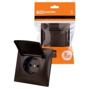 Розетка 2П+З 16А 250В IP44 с защ. шт. с крышкой шоколад «Лама» TDM