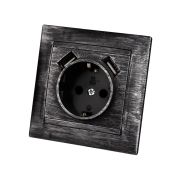 Розетка 2П+З 16А 250В + 2 USB порта 2,1А 5В старинное серебро «Лама» TDM