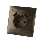 Розетка 2П+З 16А 250В + 2 USB порта 2,1А 5В бронза «Лама» TDM