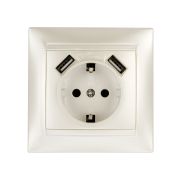 Розетка 2П+З 16А 250В + 2 USB порта 2,1А 5В перламутр «Лама» TDM