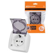 Розетка 2П+3 открытой установки IP54 16А с прозрачной крышкой белая «Селигер» TDM