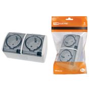 Розетка двойная 2П+3 открытой установки IP54 16А с прозрачной крышкой белая «Селигер» TDM