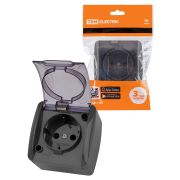 Розетка 2П+3 открытой установки IP54 16А с прозрачной крышкой серая «Селигер» TDM